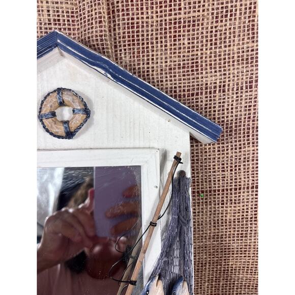 Wood Nautical “Gone Fishing” Theme Mirror with 2 Hanger Shelf~Bathroom Decor - Picture 4 of 9